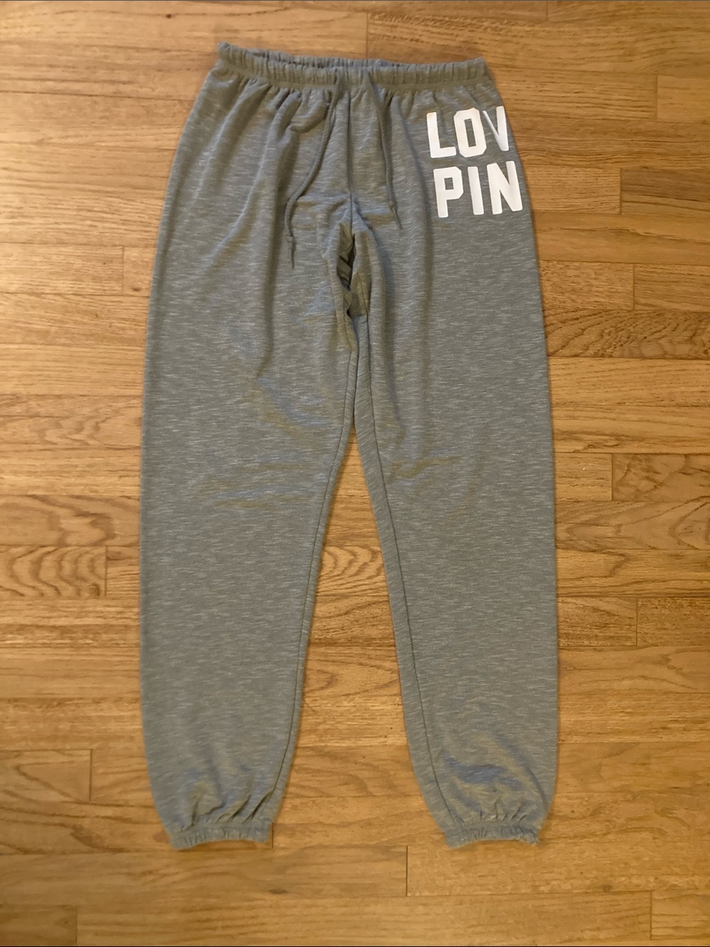 PINK Victoria's Secret Gray Drawstring Joggers with White Logo